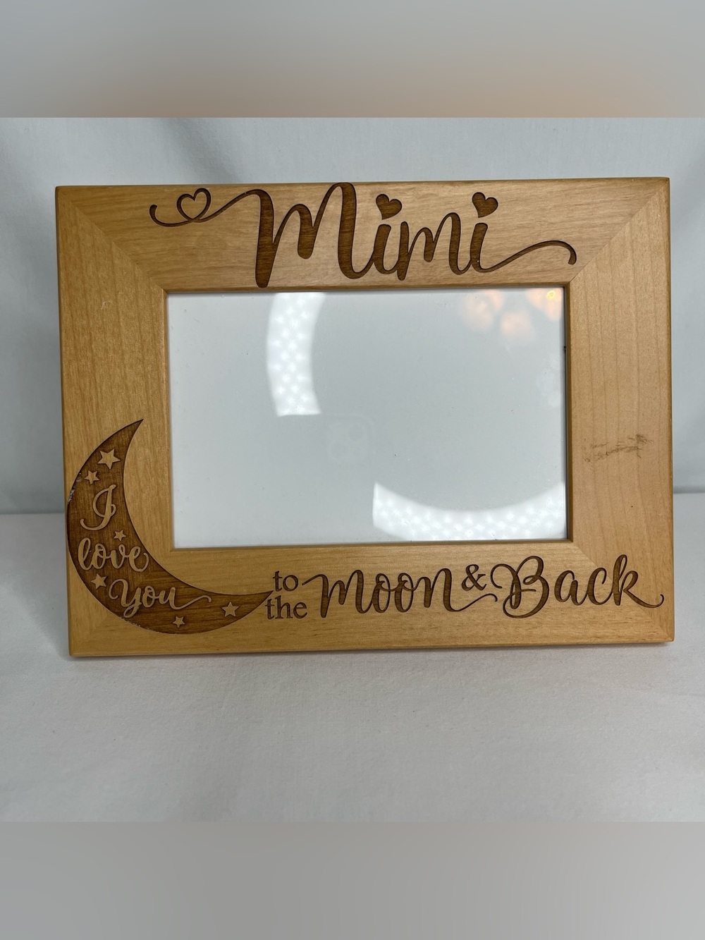 Mimi- I Love you to the Moon and Back Natural Wooden Frame- 4x6 Opening.